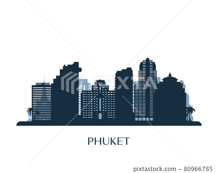 Phuket skyline, monochrome silhouette. 80966785