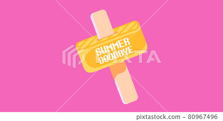 vector goodbye summer vintage concept horizontal illustration with orange melt ice creamon on pink background. End of summer horizontal background or banner 80967496
