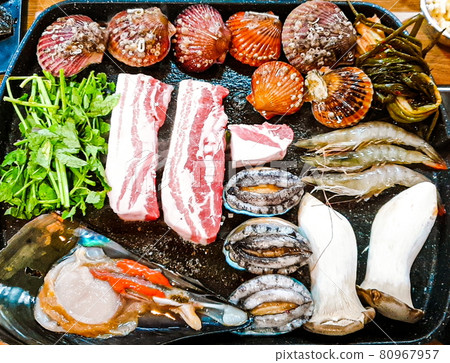 Combination of pork, seafood and vegetables (Geojedo, South Korea) Combination of pork, seafood and vegetables (Geojedo, South Korea) 80967957