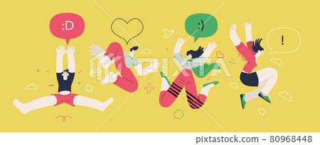 Happiness - happy people jumping in the air cheerfully Happiness - happy people jumping in the air cheerfully 80968448