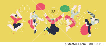 Happiness - happy people jumping in the air cheerfully Happiness - happy people jumping in the air cheerfully 80968449