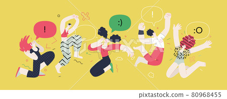 Happiness - happy people jumping in the air cheerfully 80968455