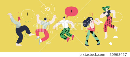 Happiness - happy people jumping in the air cheerfully Happiness - happy people jumping in the air cheerfully 80968457