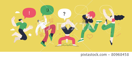 Happiness - happy people jumping in the air cheerfully 80968458