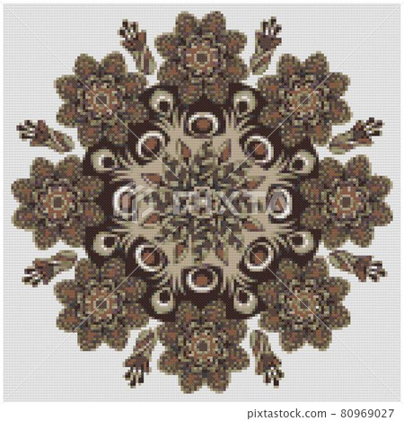 Bright colorful mandala. Sacred geometry. Illustration of cross stitch embroidery. 80969027