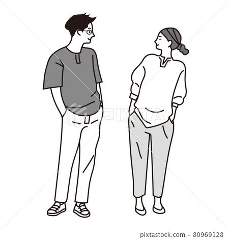 Vector illustration of men and women facing each other 80969128