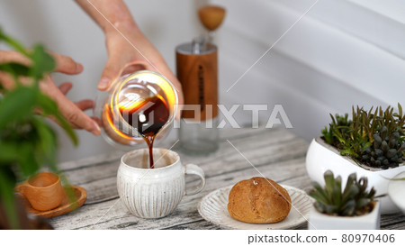 Coffee home cafe brewed red bean paste and black honey cream puffs Coffee home cafe brewed red bean paste and black honey cream puffs 80970406