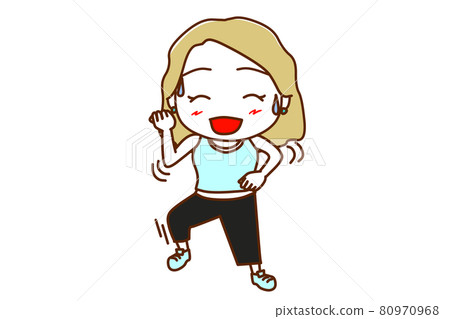 <Whole body / front> A white woman who smiles and dances happily 80970968