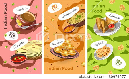 Cuisine of India, lunch and desserts on plates 80971677
