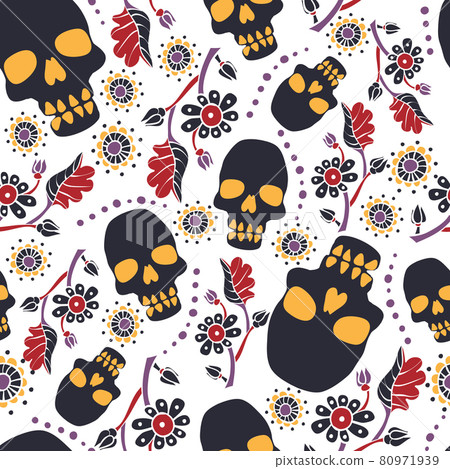 Halloween seamless pattern with stylized human skulls. Halloween seamless pattern with stylized human skulls. 80971939