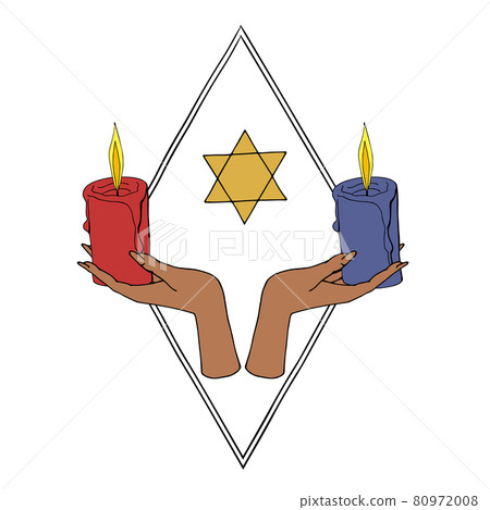 Vintage Gold and Black Mystic Hands holding candles with hexagram. 80972008