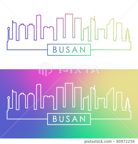 Busan skyline. Colorful linear style. 80972256