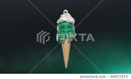 3d render Melting ice cream in the form of a skull 3d render Melting ice cream in the form of a skull 80972953