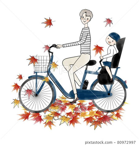 Electric assisted bicycle, two-seater, senior woman and grandchild 80972997