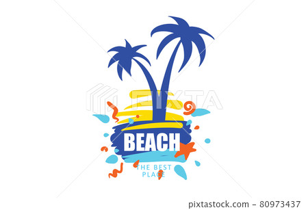 Vector icon for the beach with the image of a palm tree and the sea Vector icon for the beach with the image of a palm tree and the sea 80973437