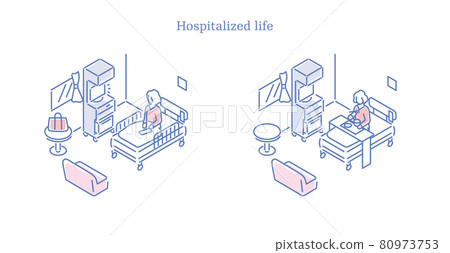Senior woman watching hospital meals and TV Senior woman watching hospital meals and TV 80973753