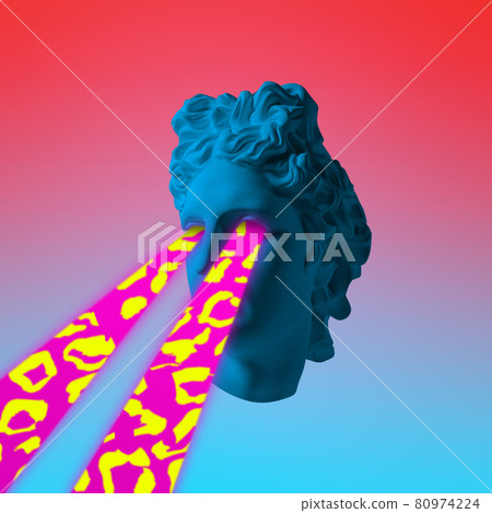 Modern conceptual art poster with ancient statue. Contemporary art collage. Surrealism, fantasy 80974224