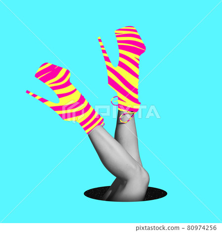 Modern design, contemporary art collage. Inspiration, idea, trendy urban magazine style. Negative space to insert your text or ad. 80974256