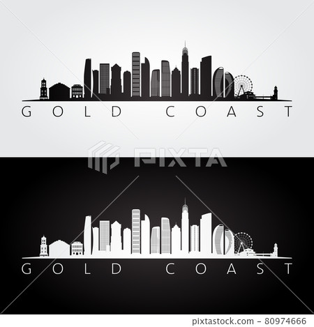Gold Coast skyline and landmarks silhouette Gold Coast skyline and landmarks silhouette 80974666
