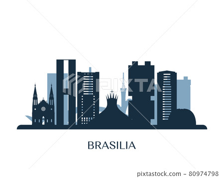 Brasilia skyline, monochrome silhouette.  80974798