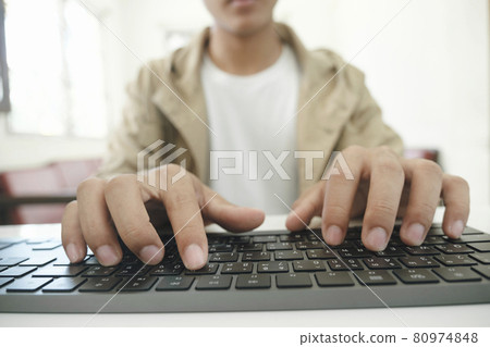 Closeup hand coding programing computer software. 80974848