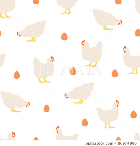 Seamless pattern with hens and eggs on white background. White chickens repeating print. Seamless pattern with hens and eggs on white background. White chickens repeating print. 80974990