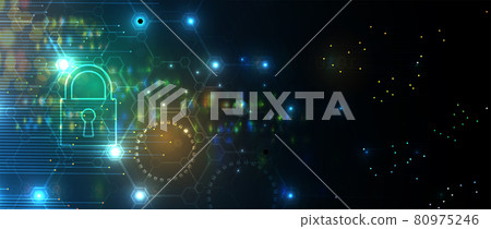 internet digital security technology concept for business background. Lock on circuit board 80975246