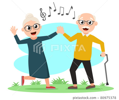Elderly couple grandfather and grandmother dancing in nature Elderly couple grandfather and grandmother dancing in nature 80975378