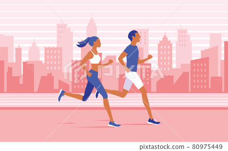 Illustration material Men and women running and jogging 80975449