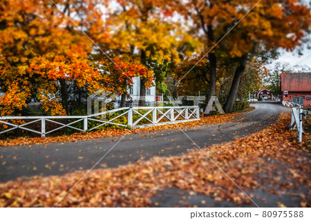 Ruotsinpyhtaa, Finland - 8 October 2019: Autumnal view of old village Ruotsinpyhtaa, Finland. 80975588