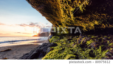 Cave on Mystic Beach on the West Coast of Pacific Ocean. 80975612
