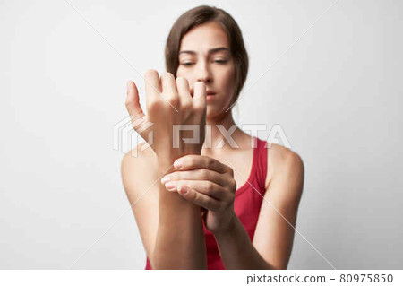 woman with injured arm joint pain health problems close-up treatment woman with injured arm joint pain health problems close-up treatment 80975850