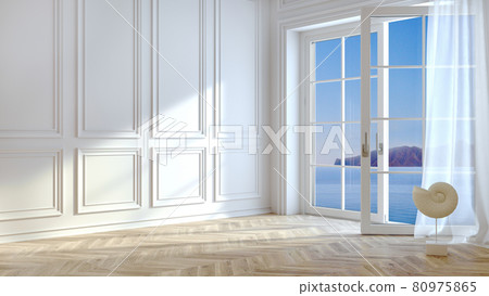 Classic wall of white wood panels sea interior Classic wall of white wood panels sea interior 80975865