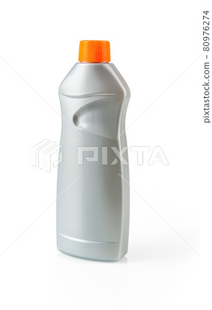 Oven cleaner in a gray bottle isolated on white background. Household gel detergent. 80976274