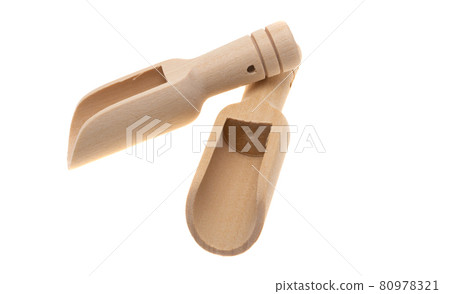wooden spoon for spices isolated 80978321