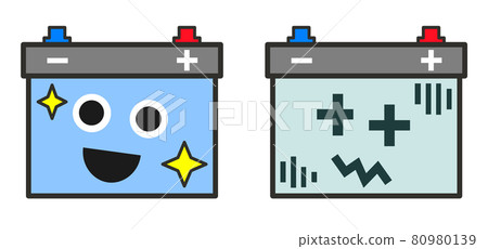Fully charged battery and over-discharged storage battery illustration 80980139