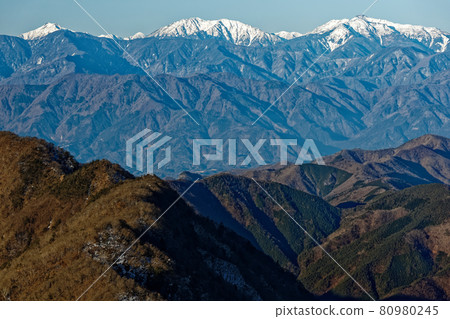 Southern Alps, Mt. Arakawa, Mt. Akaishi, Mt. Hijiri seen from Misaka Mountains and Onigadake Southern Alps, Mt. Arakawa, Mt. Akaishi, Mt. Hijiri seen from Misaka Mountains and Onigadake 80980245