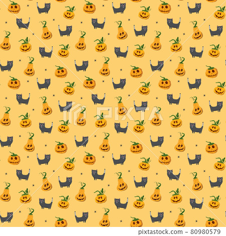 Halloween seamless pattern design. Cute cartoon elements, holiday background, vector illustration 80980579
