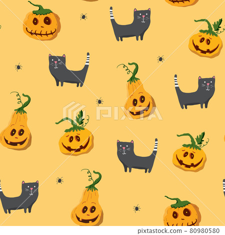 Halloween seamless pattern design. Cute cartoon elements, holiday background, vector illustration Halloween seamless pattern design. Cute cartoon elements, holiday background, vector illustration 80980580