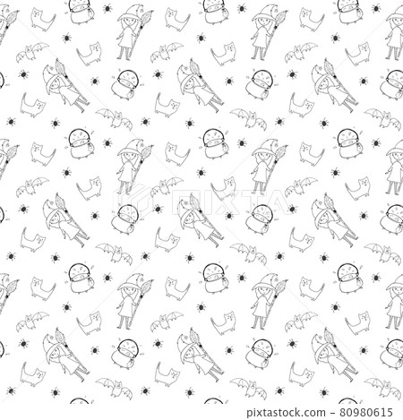 Halloween seamless pattern design. Cute cartoon elements, holiday background, vector illustration 80980615