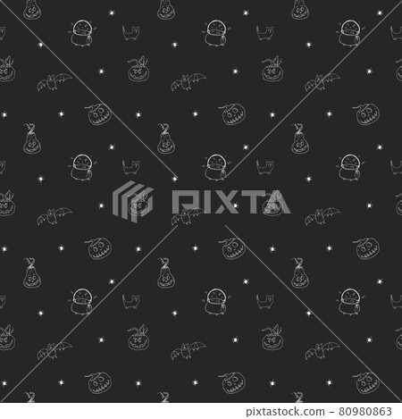 Halloween seamless pattern design. Cute cartoon elements, holiday background, vector illustration 80980863