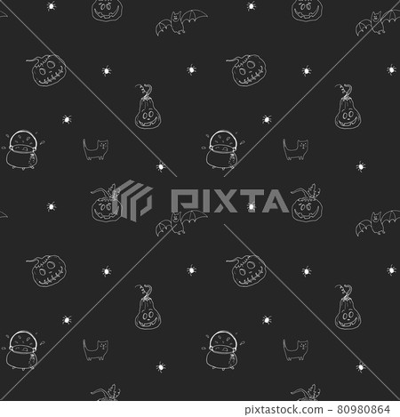 Halloween seamless pattern design. Cute cartoon elements, holiday background, vector illustration 80980864