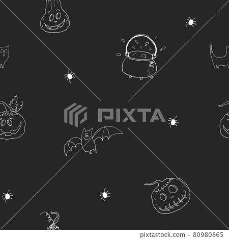 Halloween seamless pattern design. Cute cartoon elements, holiday background, vector illustration 80980865