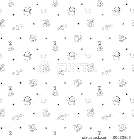 Halloween seamless pattern design. Cute cartoon elements, holiday background, vector illustration 80980866