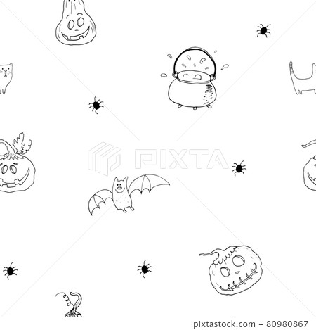 Halloween seamless pattern design. Cute cartoon elements, holiday background, vector illustration 80980867