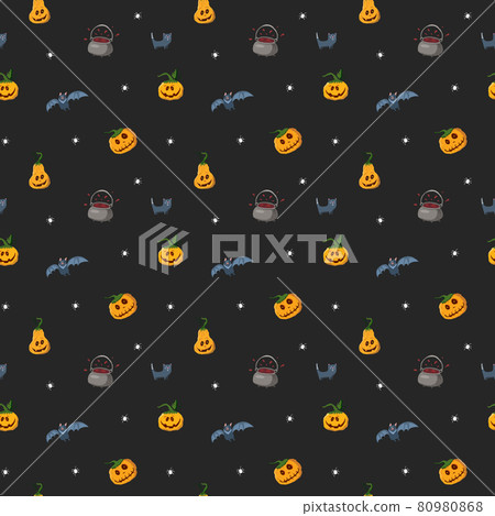 Halloween seamless pattern design. Cute cartoon elements, holiday background, vector illustration 80980868