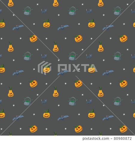 Halloween seamless pattern design. Cute cartoon elements, holiday background, vector illustration 80980872