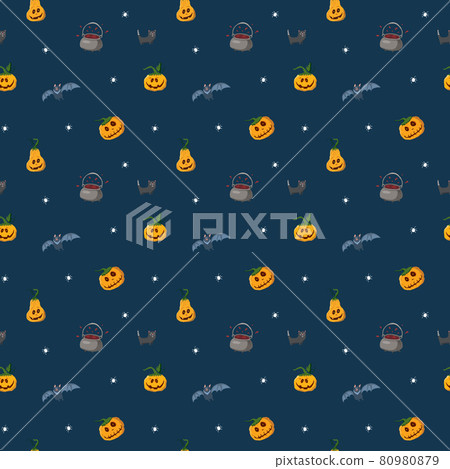 Halloween seamless pattern design. Cute cartoon elements, holiday background, vector illustration 80980879