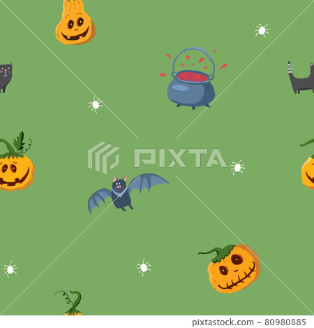 Halloween seamless pattern design. Cute cartoon elements, holiday background, vector illustration Halloween seamless pattern design. Cute cartoon elements, holiday background, vector illustration 80980885