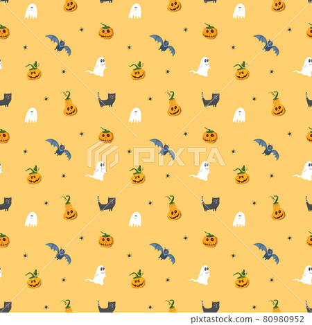 Halloween seamless pattern design. Cute cartoon elements, holiday background, vector illustration 80980952